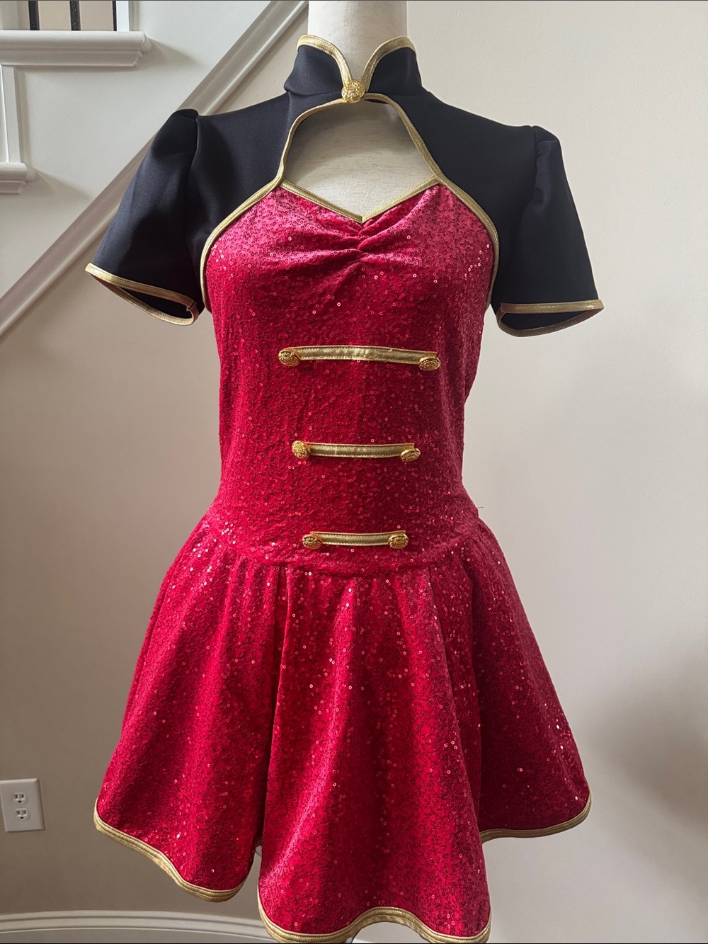 Weissman Red Sequin Dress with Black and Gold Trim- Bellhop Costume